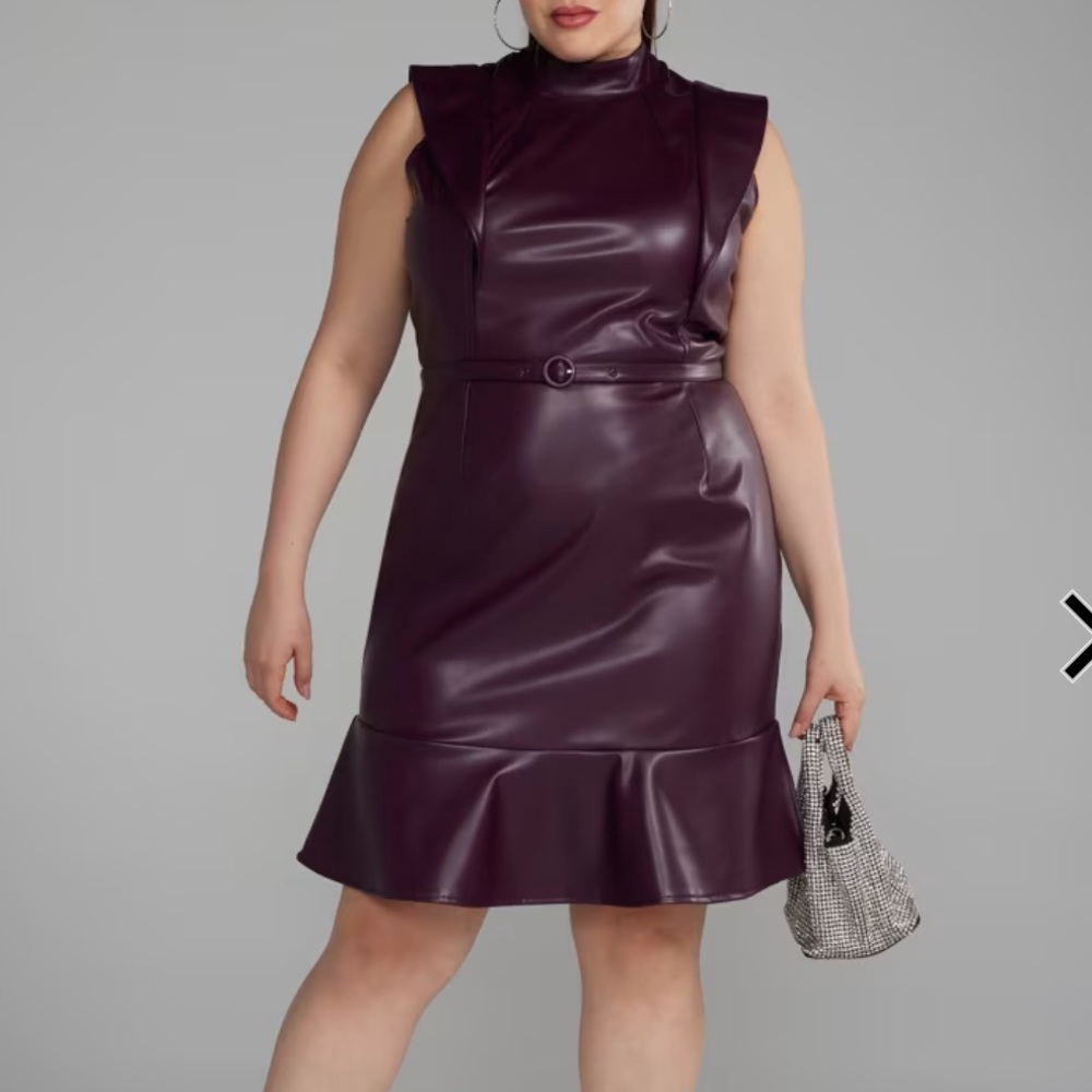 NWT Belted Faux Leather Ruffle Detail Dress- Size 1